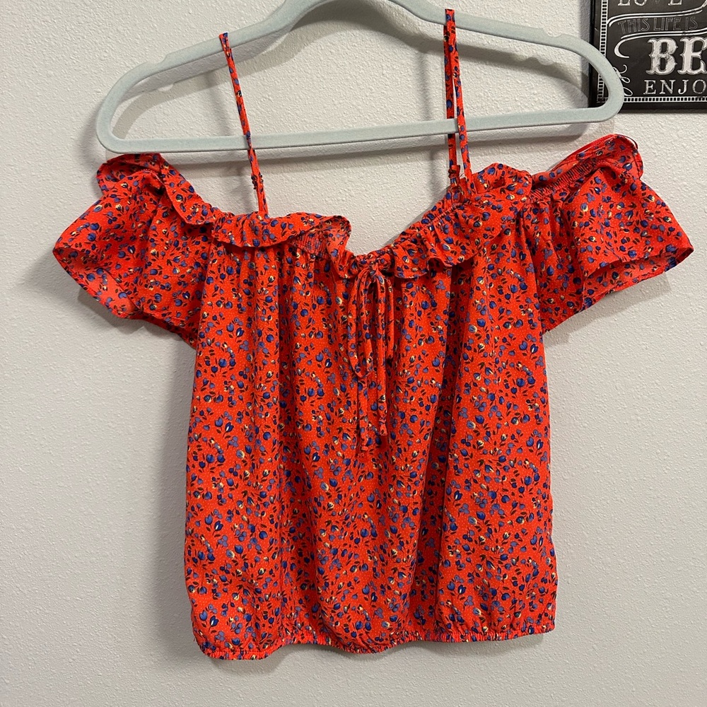Red floral summer blouse